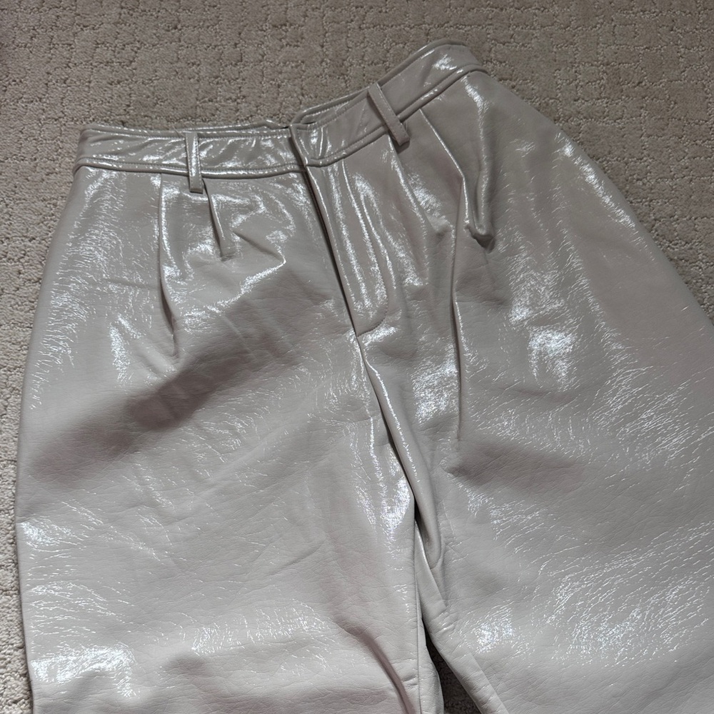 7 For All Mankind Silver Wide Leg Leather Pants